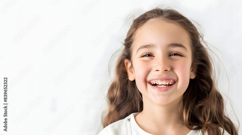 young girl with a joyful and happy smile against white background. generative ai young girl with a joyful and happy smile against white background. generative ai