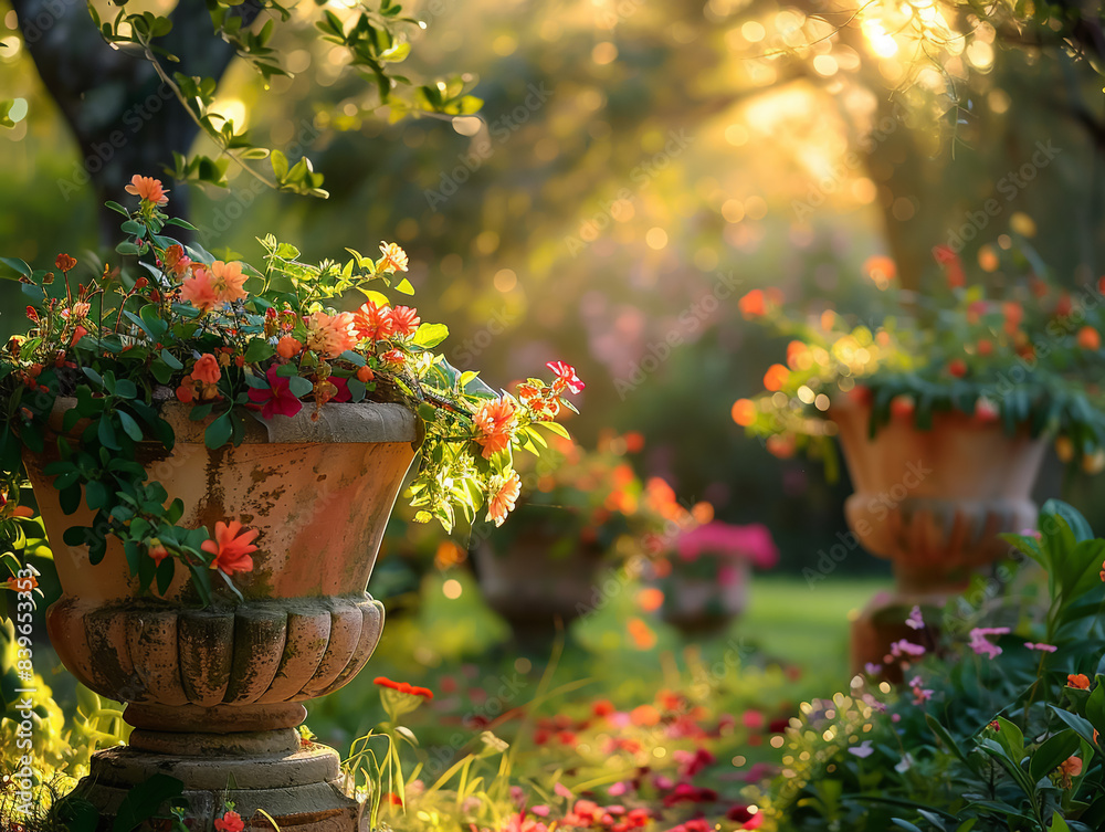 Dream-Nurturing Planters, Elegant vines, Enchanting planters fostering dreams and aspirations, Surrounded by lush foliage and colorful blossoms, A serene garden setting, Photography Dream-Nurturing Planters, Elegant vines, Enchanting planters fostering dreams and aspirations, Surrounded by lush foliage and colorful blossoms, A serene garden setting, Photography