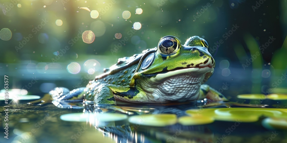 Frog in Natural Pond with Sunlight Frog in Natural Pond with Sunlight