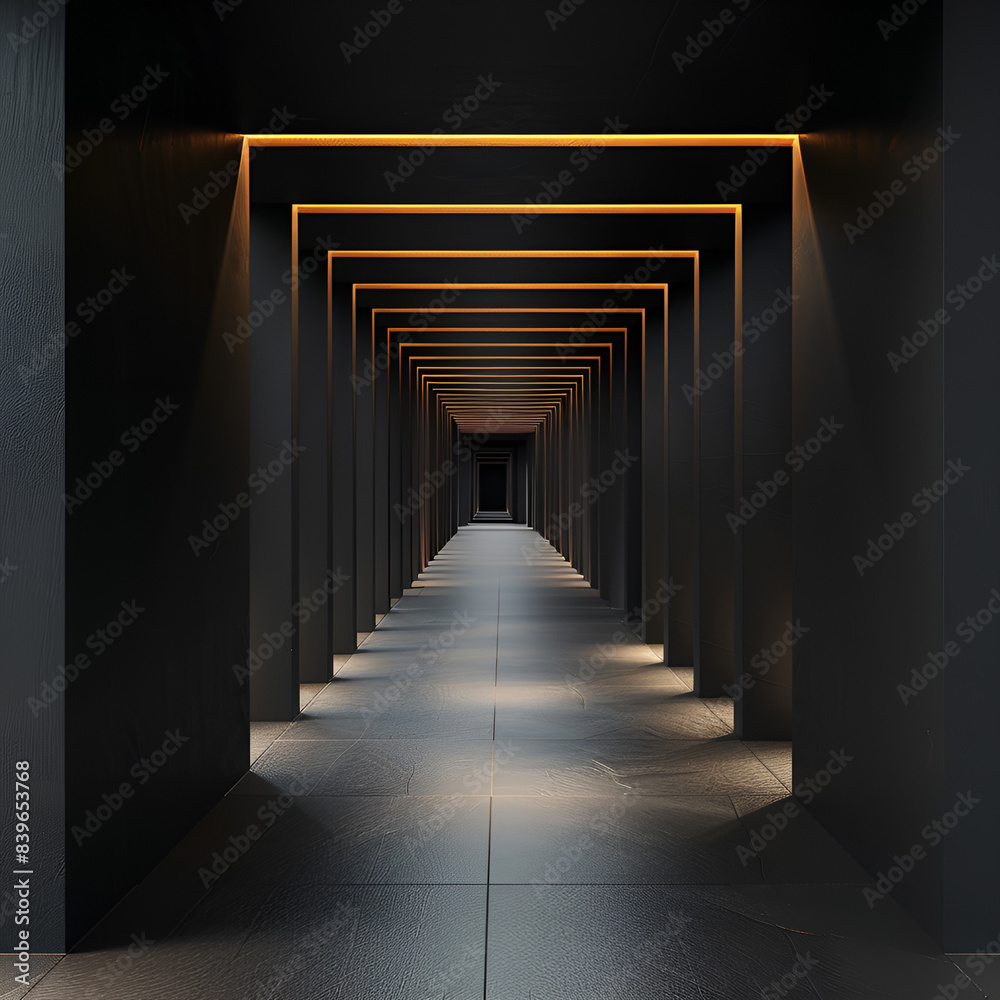 black symmetric vanishing corridor with bent wall black symmetric vanishing corridor with bent wall