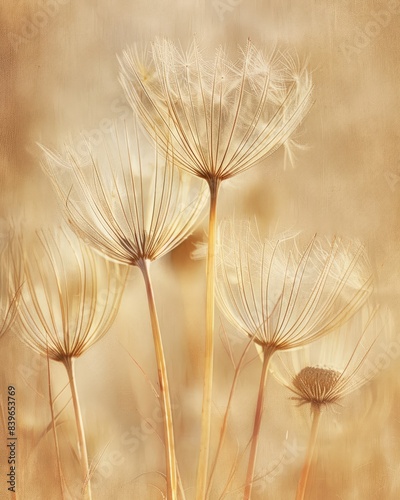 Art Nouveau Dandelion in Beige Brown Tones