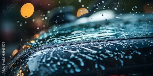 Closeup of water spray and soap suds cleaning a car mesmerizing art. Concept Car Detailing, Water Spray, Soap Suds, Closeup Photography, Mesmerizing Art photo