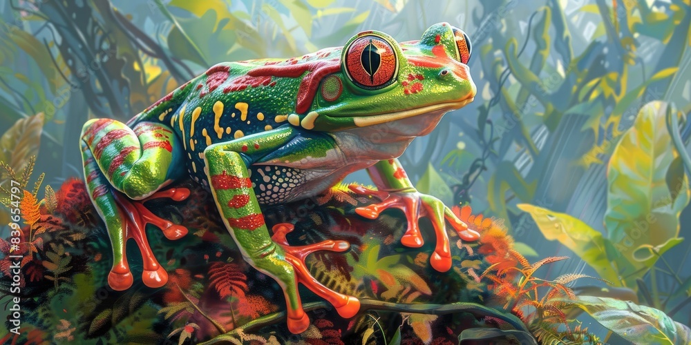 Bright Red-Eyed Tree Frog in Lush Jungle Bright Red-Eyed Tree Frog in Lush Jungle