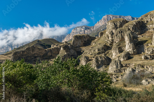 Stunning view of Aktoprak pass between Baksan and Chegem gorges. Caucasus mountains. Kabardino-Balkaria, Russia. photo