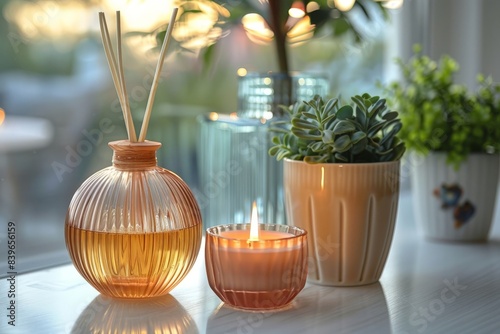 Aromatic Reed Diffuser and Candle with Succulent Plants