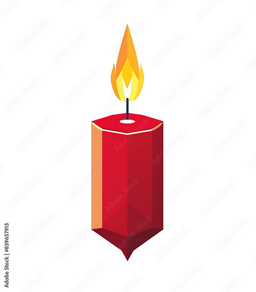 A red hexagon-shaped candle with a yellow flame on a white background as a flat vector illustration A red hexagon-shaped candle with a yellow flame on a white background as a flat vector illustration
