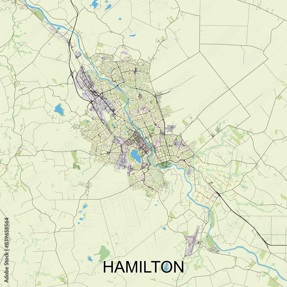 Hamilton, New Zealand map poster art Hamilton, New Zealand map poster art