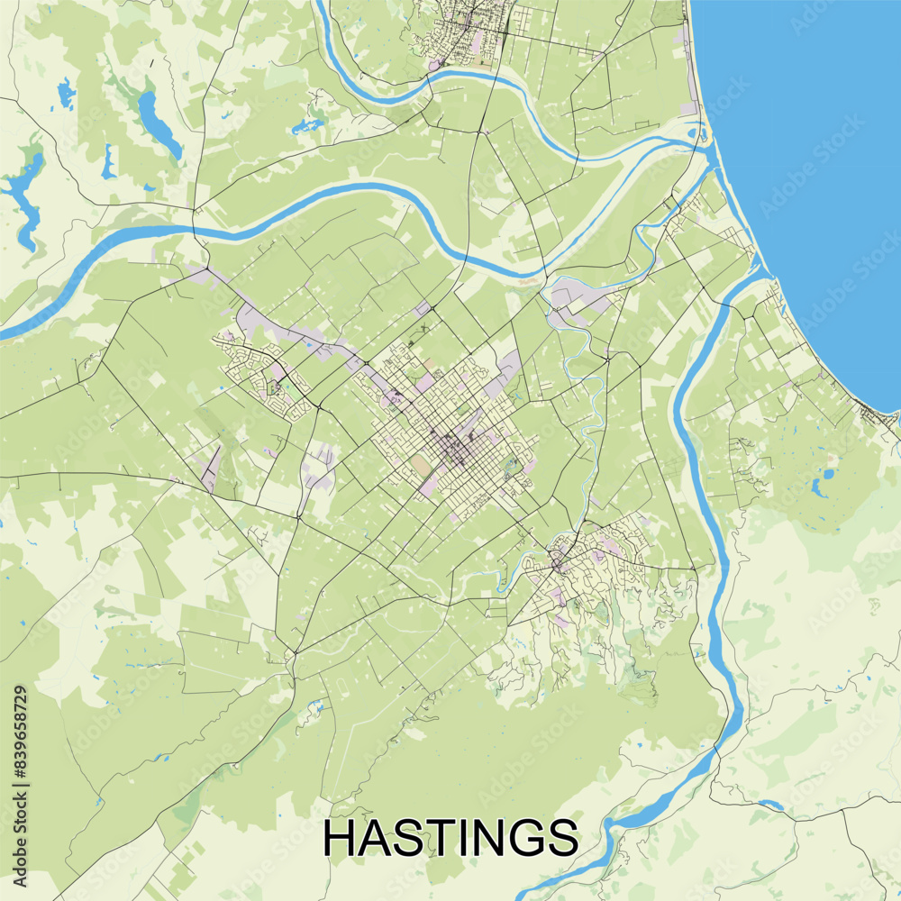 Fototapeta premium Hastings, New Zealand map poster art