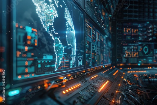 Fototapeta Naklejka Na Ścianę i Meble -  View of a control panel inside a space station