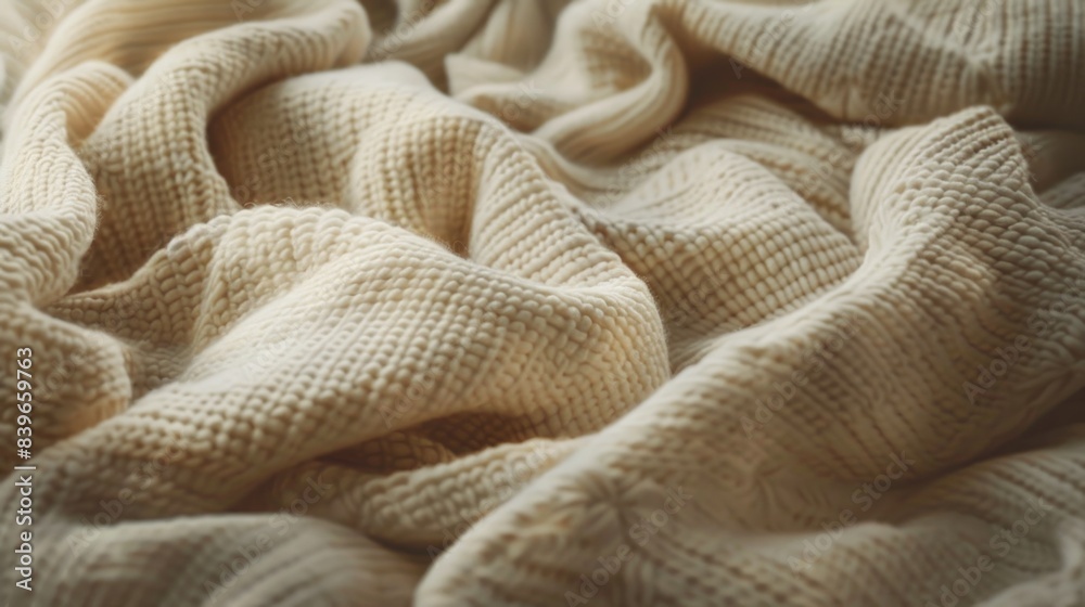 A close-up view of a blanket on a bed, with texture and folds visible A close-up view of a blanket on a bed, with texture and folds visible