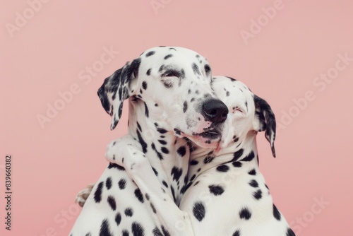 A dalmatian dog sitting on its hind legs, waiting or observing something