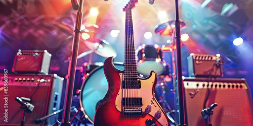 Rock Band Stage Setup with Instruments