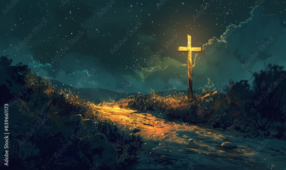 light drawing illustration. A Christian relic light drawing illustration. A Christian relic