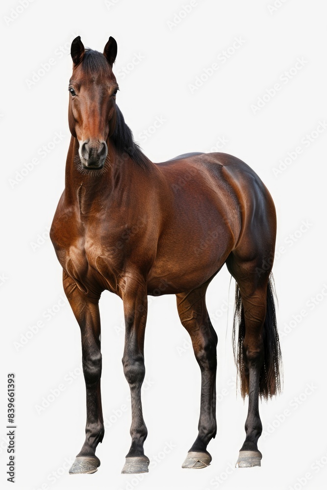 Obraz premium A brown horse standing against a plain white background