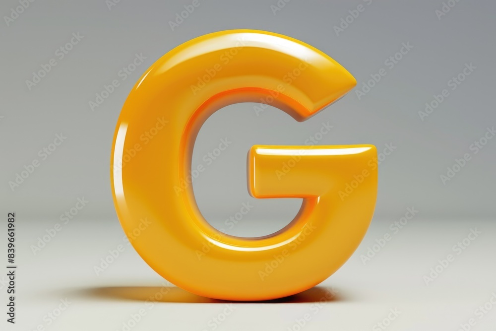 A single yellow letter G on a white background A single yellow letter G on a white background