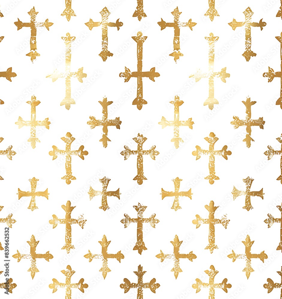 A seamless pattern of gold cross symbols on a white background in the style of an anonymous artist A seamless pattern of gold cross symbols on a white background in the style of an anonymous artist