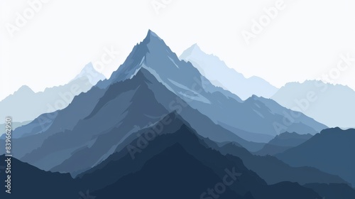 Watercolor mountain range with a temple silhouette for travel or nature themed designs © Yusif