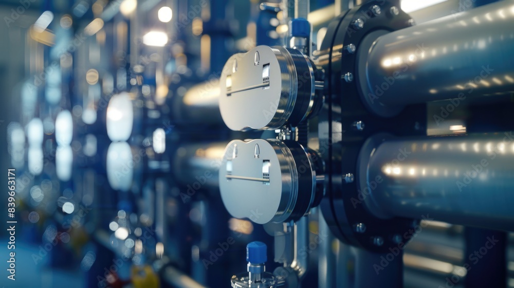 A collection of pipes and valves installed in a room, ideal for commercial or industrial settings A collection of pipes and valves installed in a room, ideal for commercial or industrial settings