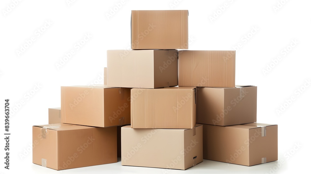 Stack of cardboard boxes isolated on white background online sell concept Stack of cardboard boxes isolated on white background online sell concept