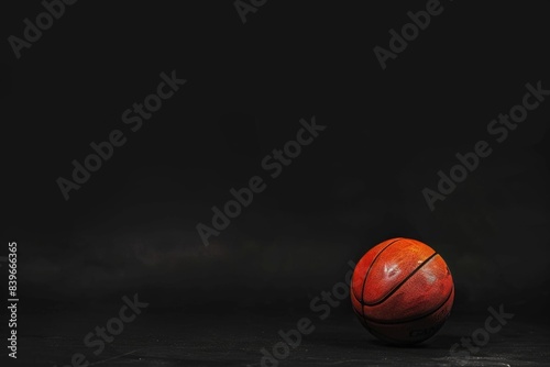 A basketball ball sitting on a wooden floor, suitable for sports and fitness-themed designs