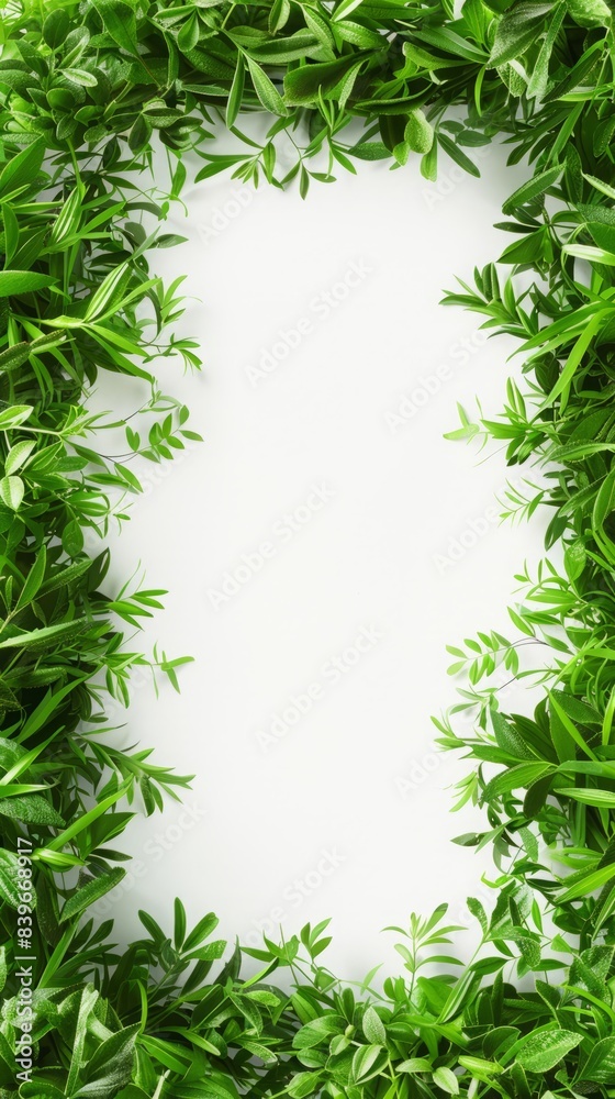 Naklejka premium frame made of grass around the edges on a white background.