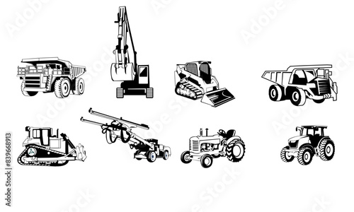 Silhouette image of heavy equipment. suitable for construction and agricultural companies