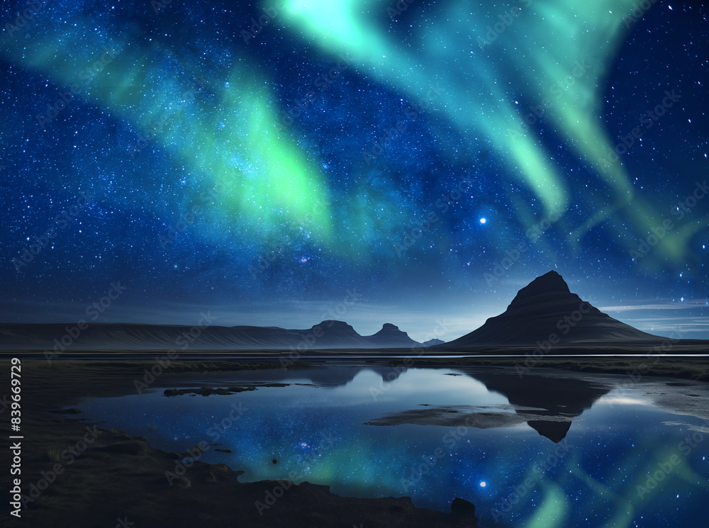 Iceland Volcanoes Aurora and Milky Way Galaxy Iceland Volcanoes Aurora and Milky Way Galaxy