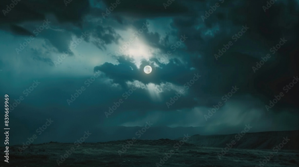 A picture of a full moon shining through a cloudy sky, suitable for use in backgrounds, wallpapers or mood setting images
