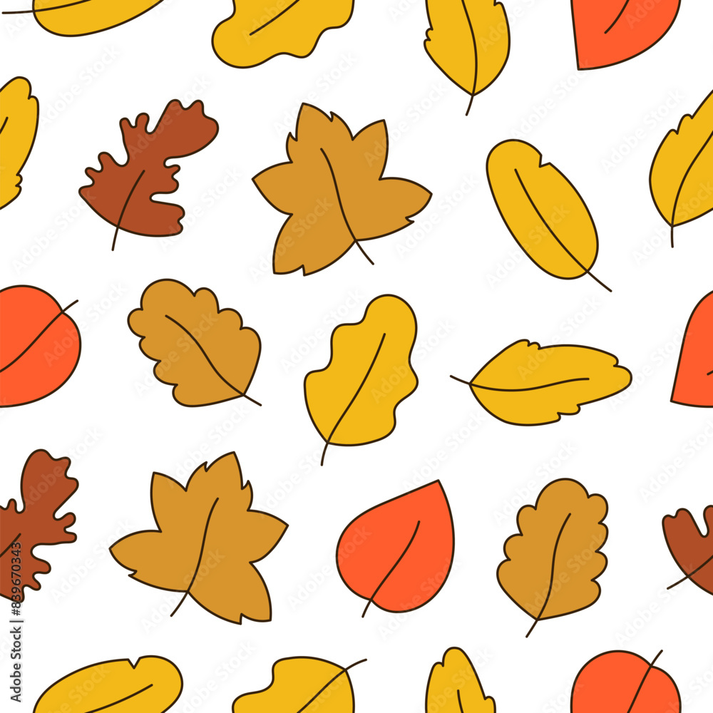 Obraz premium Autumn leaf. Nature. Seamless pattern. Hand drawn style. Vector drawing. Design ornaments.