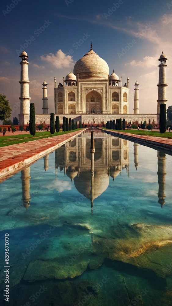 Naklejka premium taj mahal at sunset