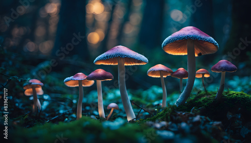 Moonlit Forest with Glowing Iridescent Mushrooms