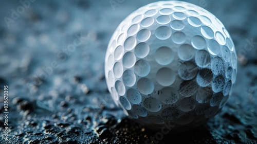A close-up view of a golf ball lying on the green grass
