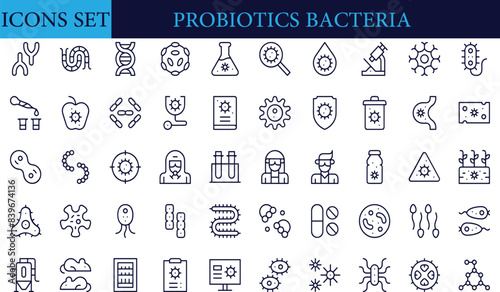 Probiotics bacteria, microbes, infection and pathogen cells concept editable stroke outline icon isolated on white background flat vector illustration.