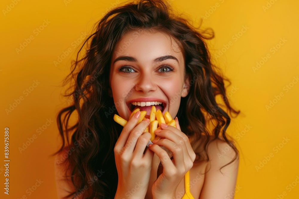 A person enjoying a snack of French fries A person enjoying a snack of French fries