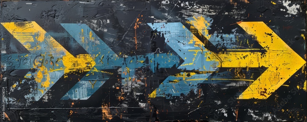 Fototapeta premium Yellow And Blue Arrows On Black Surface