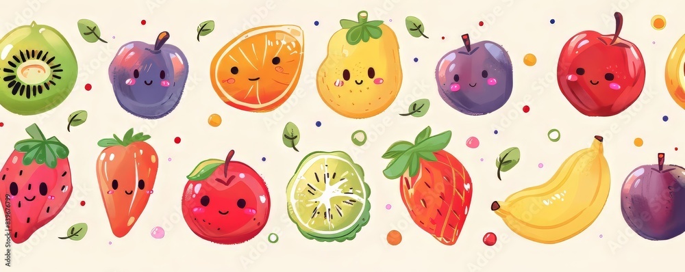 Cartoon Fruit Illustration With Smiling Faces Cartoon Fruit Illustration With Smiling Faces