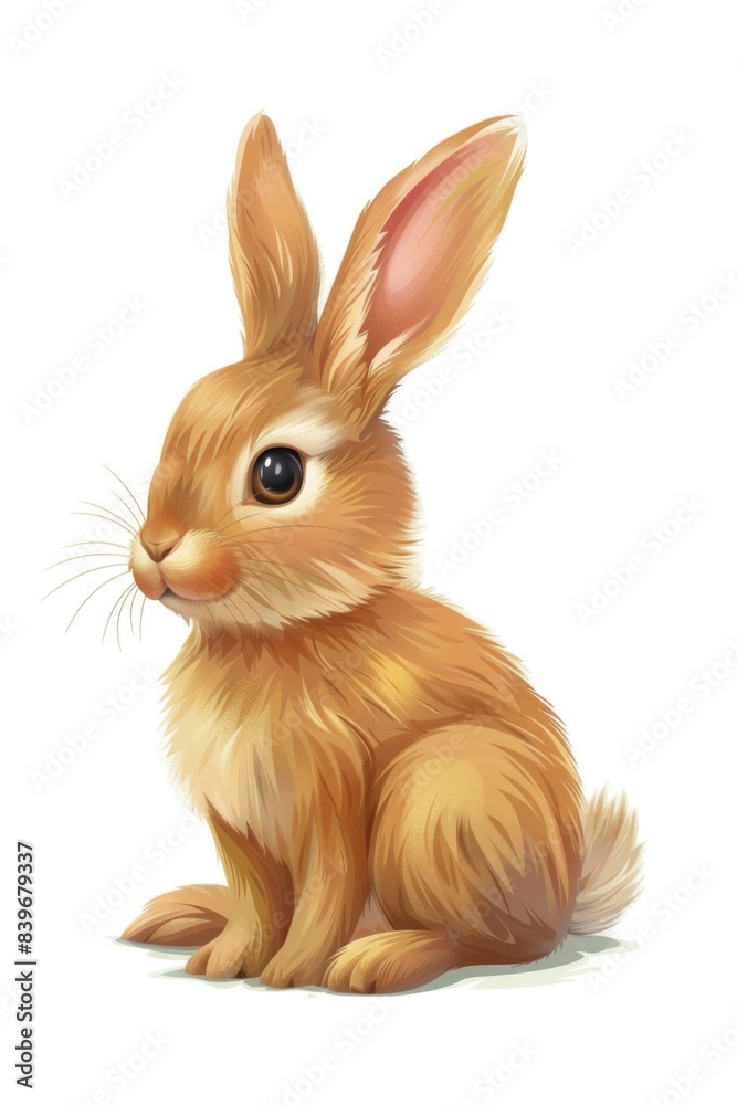 Obraz premium A brown rabbit sitting on a white surface, suitable for use in children's illustrations or as a symbol of innocence