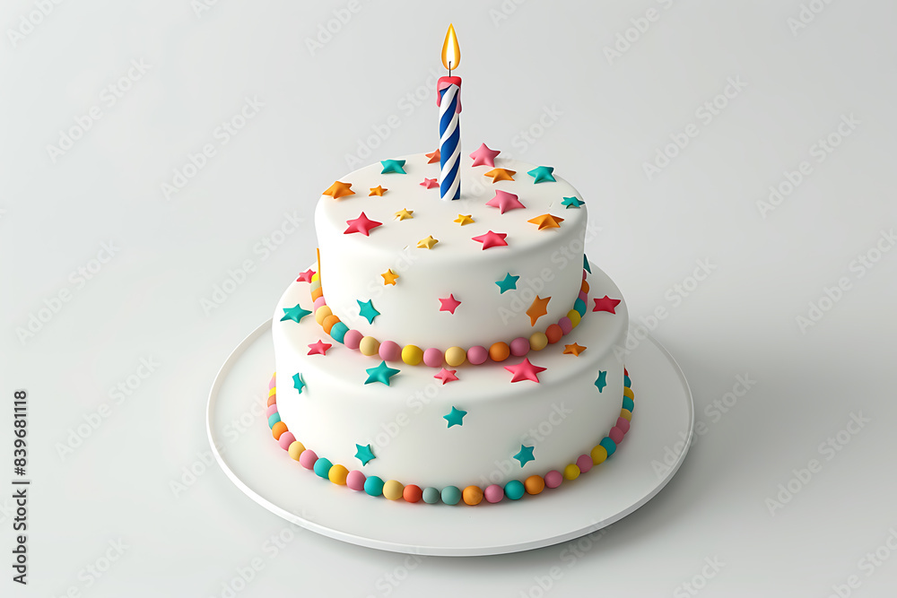 3d two tier birthday cake in cartoon style isolated on white background 3d two tier birthday cake in cartoon style isolated on white background