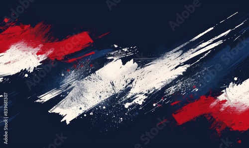 A navy blue, white and red brush stroke pattern The dark navy blue background Generative AI