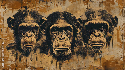 vintage background, retro mural photo wallpaper of  apes
