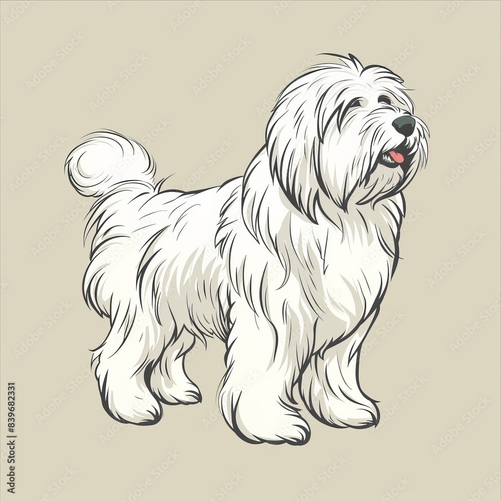 Cartoon old english sheepdog bobtail dog icon on beige background in sketch style Cartoon old english sheepdog bobtail dog icon on beige background in sketch style