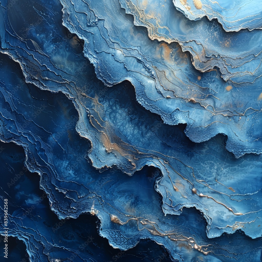 Fototapeta premium A detailed view of a textured marble in shades of blue and gold