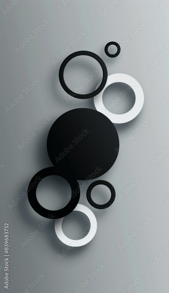 Minimalistic abstract background with overlapping black and white circles Minimalistic abstract background with overlapping black and white circles