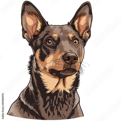 Detailed cartoon sketch of australian kelpie dog icon on white background, close up portrait