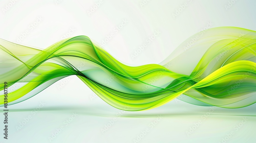 Vibrant lime green wave abstract design, zesty and bright, isolated on a white backdrop