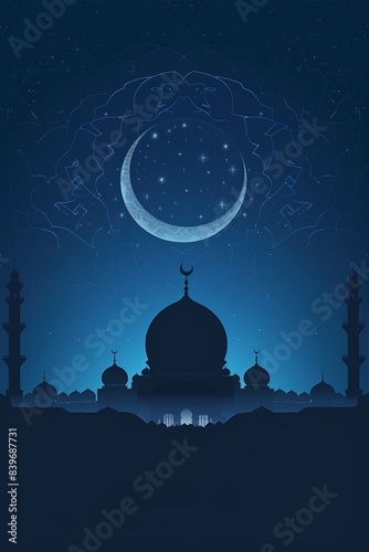 Islamic background with the crescent moon and mosque silhouette