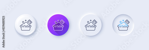 Launder money line icon. Neumorphic, Purple gradient, 3d pin buttons. Cash corruption sign. Tax avoidance symbol. Line icons. Neumorphic buttons with outline signs. Vector