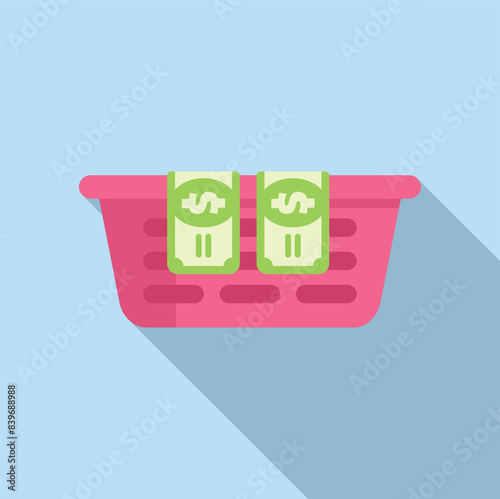 Representing the concept of money laundering with dollar bills being washed in a pink basket