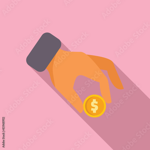 Hand is picking up a gold coin in a conceptual image about earning money
