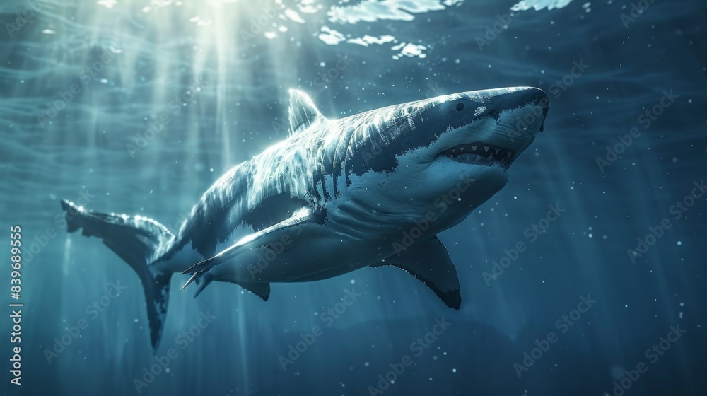 majestic giant shark gracefully gliding through deep blue waters, showcasing the beauty of oceanic wildlife majestic giant shark gracefully gliding through deep blue waters, showcasing the beauty of oceanic wildlife
